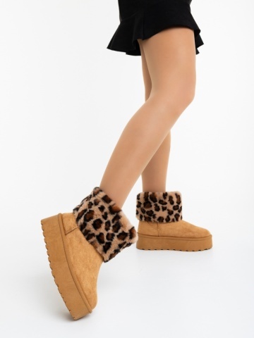 Cizme dama camel din material textil Zalinda