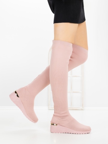 Cizme dama cu platforma roz din material textil Fesren - Img 6