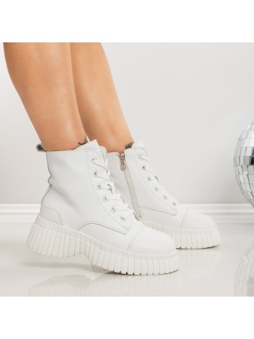 Ghete dama cu platforma albe din piele ecologica Nerida