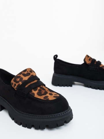 Mocasini dama negri cu leopard din material textil Kamora - Img 5
