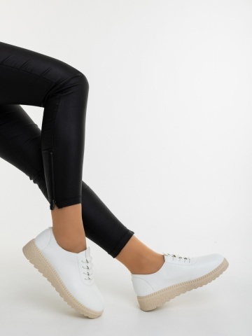 Pantofi casual dama albi din piele ecologica Maeria