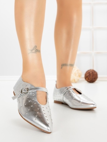 Pantofi casual dama argintii din piele ecologica Anvera