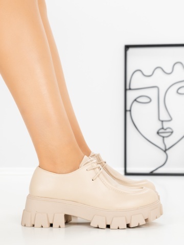 Pantofi casual dama bej din piele ecologica lacuita Duelia - Img 3