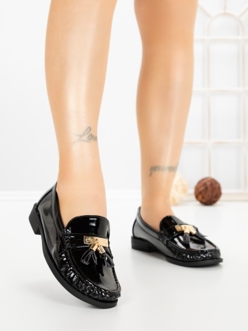 Pantofi casual dama negri din piele ecologica Olyvera
