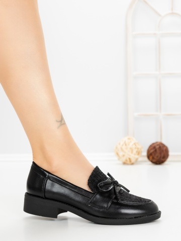 Pantofi casual dama negri din piele ecologica si material textil Viresta - Img 5
