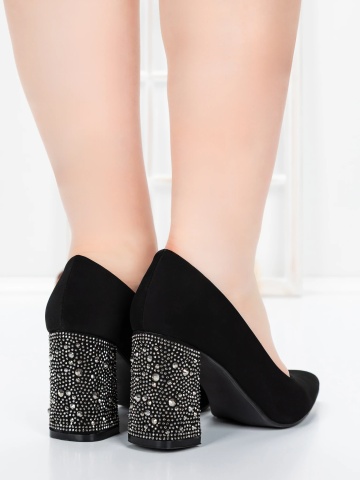 Pantofi cu toc gros negri din material textil Ayelra - Img 2