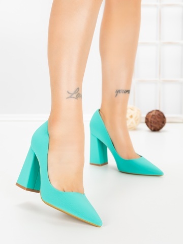 Pantofi cu toc gros verzi din material textil Rossela - Img 1