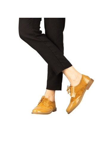 Pantofi dama casual fara toc din piele ecologica camel Bergo