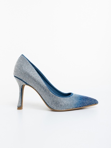 Pantofi dama cu toc albastri din material textil Bakaria - Img 4