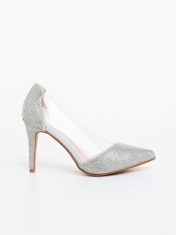 Pantofi dama cu toc argintii din material textil Sensoria - Img 4