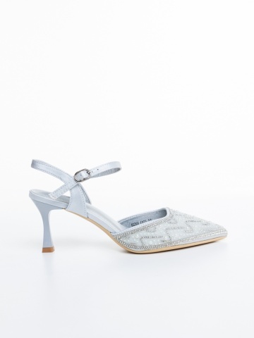 Pantofi dama cu toc argintii din material textil Ziania - Img 4