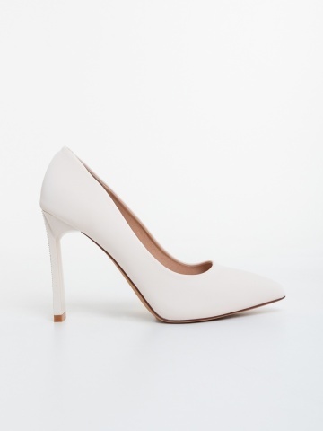 Pantofi dama cu toc bej din material textil Finja - Img 4