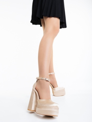 Pantofi dama cu toc bej inchis din material textil Letema - Img 6