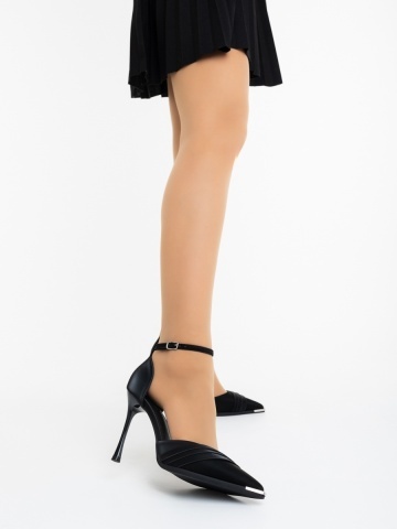Pantofi dama cu toc negri din material textil Revora - Img 4