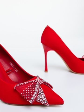 Pantofi dama cu toc rosii din material textil Hisoria - Img 5