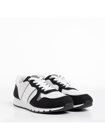 Pantofi sport barbati albi cu negru din material textil Lorenzo