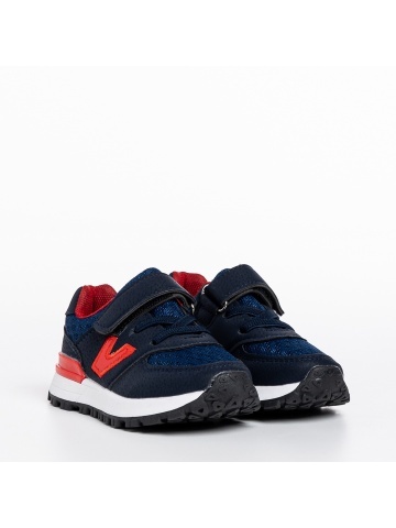 Pantofi sport copii albastri cu rosu din piele ecologica Rockie