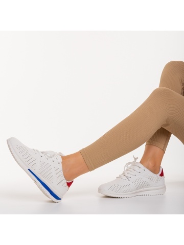 Pantofi sport dama alb cu albastru din piele ecologica Zolla