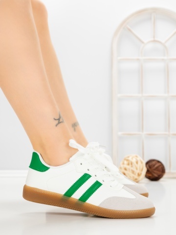 Pantofi sport dama albi cu verde din piele ecologica Vireva - Img 3
