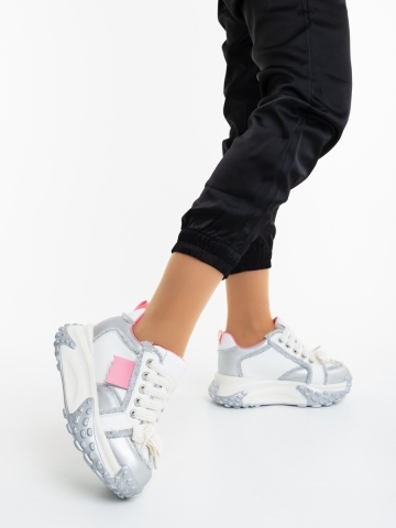 Pantofi sport dama argintii din piele naturala si material textil Talaria
