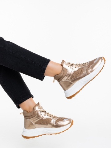 Pantofi sport dama aurii din material textil si material sintetic Varava - Img 3
