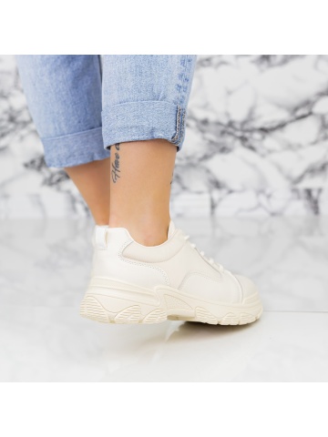 Pantofi sport dama bej deschis din material textil si piele ecologica Etanrys - Img 2