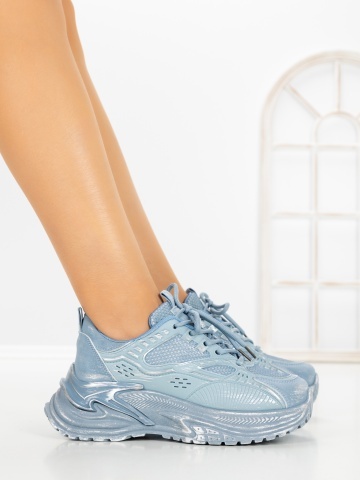Pantofi sport dama cu platforma albastri din piele ecologica Crowena - Img 3