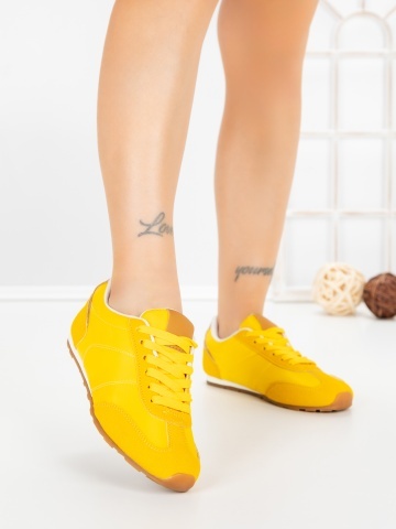 Pantofi sport dama galbeni din material textil Hossina