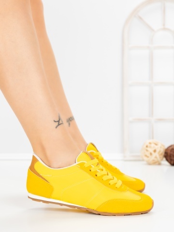 Pantofi sport dama galbeni din material textil Hossina - Img 2