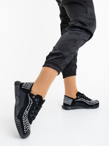 Pantofi sport dama negri cu alb din material textil Lucirna