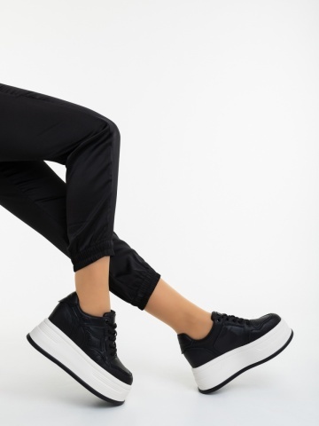 Pantofi sport dama negri cu alb din piele naturala Monalia - Img 3