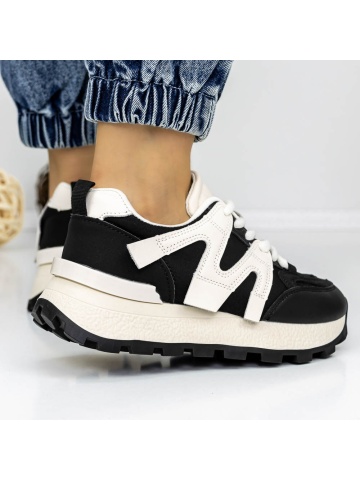 Pantofi sport dama negri din material textil si piele ecologica Fratrae - Img 5