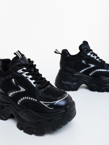 Pantofi sport dama negri din piele ecologica si material textil Kumera - Img 5