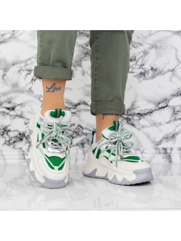 Pantofi sport dama verzi din material textil si piele ecologica Dolina