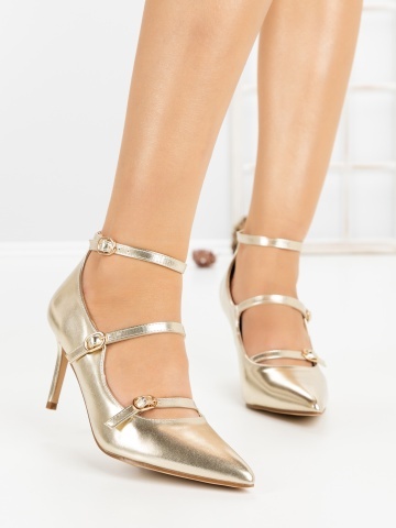 Pantofi stiletto aurii din piele ecologica Dovora