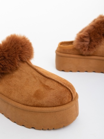 Papuci dama camel inchis din material textil Temaria - Img 5
