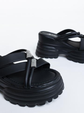 Papuci dama cu platforma negri din piele ecologica Alazne - Img 5