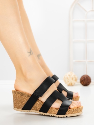 Papuci dama cu platforma negri din piele ecologica Orelisa - Img 3