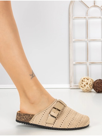Papuci dama cu talpa joasa kaki din material textil si piele ecologica Liorah - Img 5