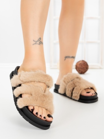 Papuci dama cu talpa joasa kaki Narelia