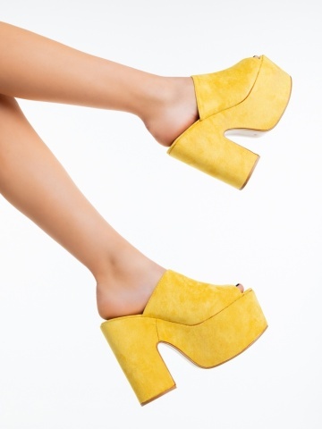Papuci dama galbeni din material textil Lazara - Img 3