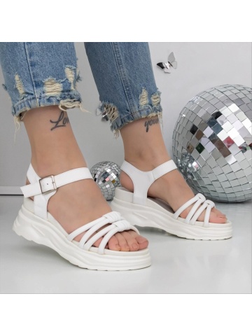 Sandale dama cu platforma albe din piele ecologica Purana