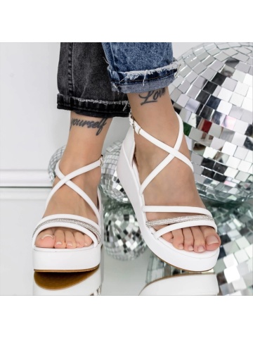 Sandale dama cu platforma albe din piele ecologica Trifina - Img 2