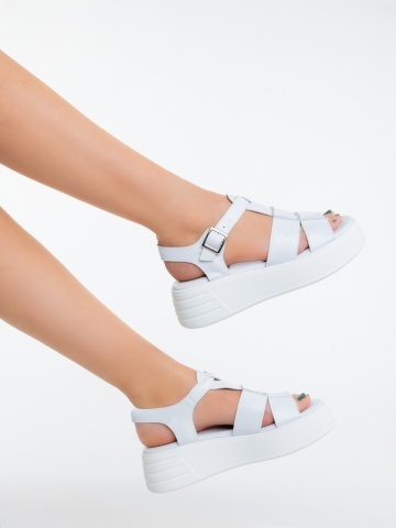 Sandale dama cu platforma albe din piele ecologica Varaha - Img 3