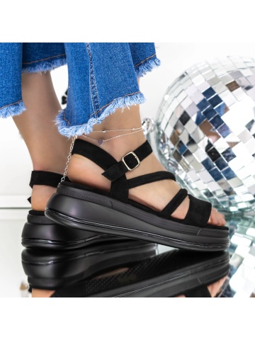 Sandale dama cu platforma negre din material textil Besina - Img 4