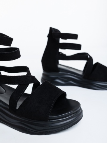 Sandale dama cu platforma negre din material textil Dazara - Img 5