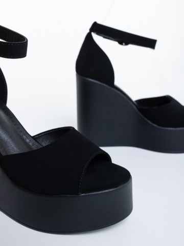 Sandale dama cu platforma negre din material textil Haruha - Img 5