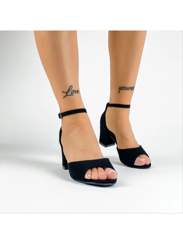 Sandale dama cu toc negre din material textil Malibu