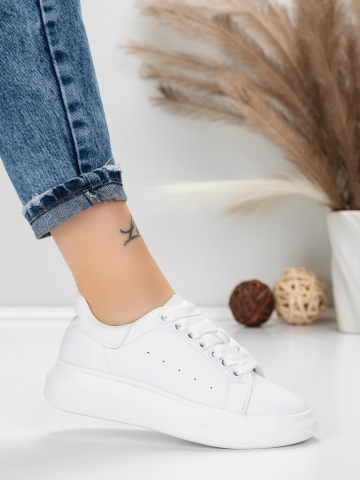 Sneakers dama albi din piele ecologica Aselia - Img 5