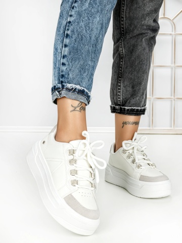 Sneakers dama albi din piele ecologica Ecadora